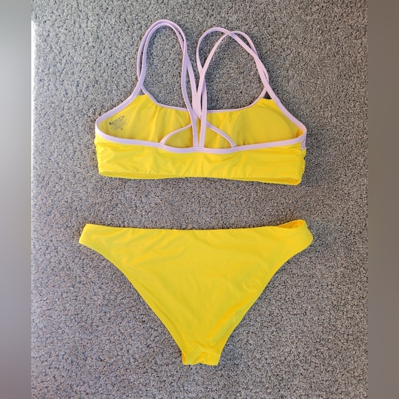 Athleta Chroma Cross Strap Bikini Top & Yellow Lowrise Bottom Womens Size Medium - Picture 2 of 8